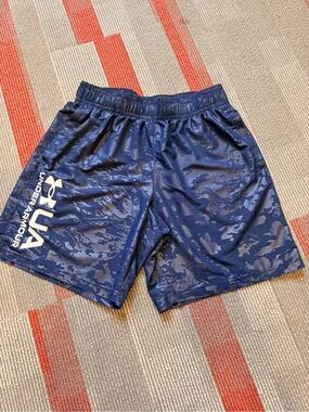 Under Armour Men's 8" Woven Emboss Gym Shorts Navy Blue Size Large